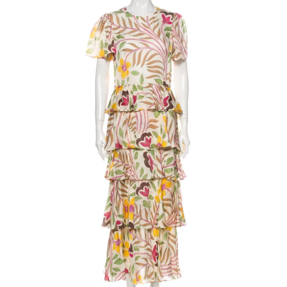 RHODE Serena Long Tiered Floral Dress, Small